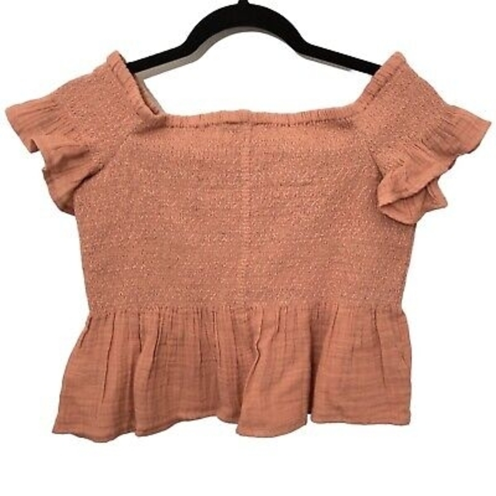 American Eagle Off the Shoulder Smocked Peach Crop Top